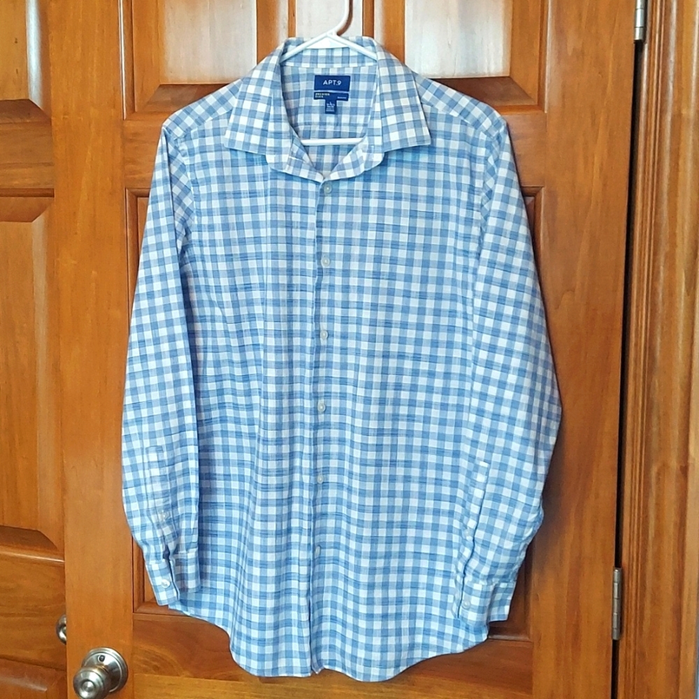Apt. 9 Premier Flex Slim Fit Button Long Sleeve Plaid Shirt Size Large Like New